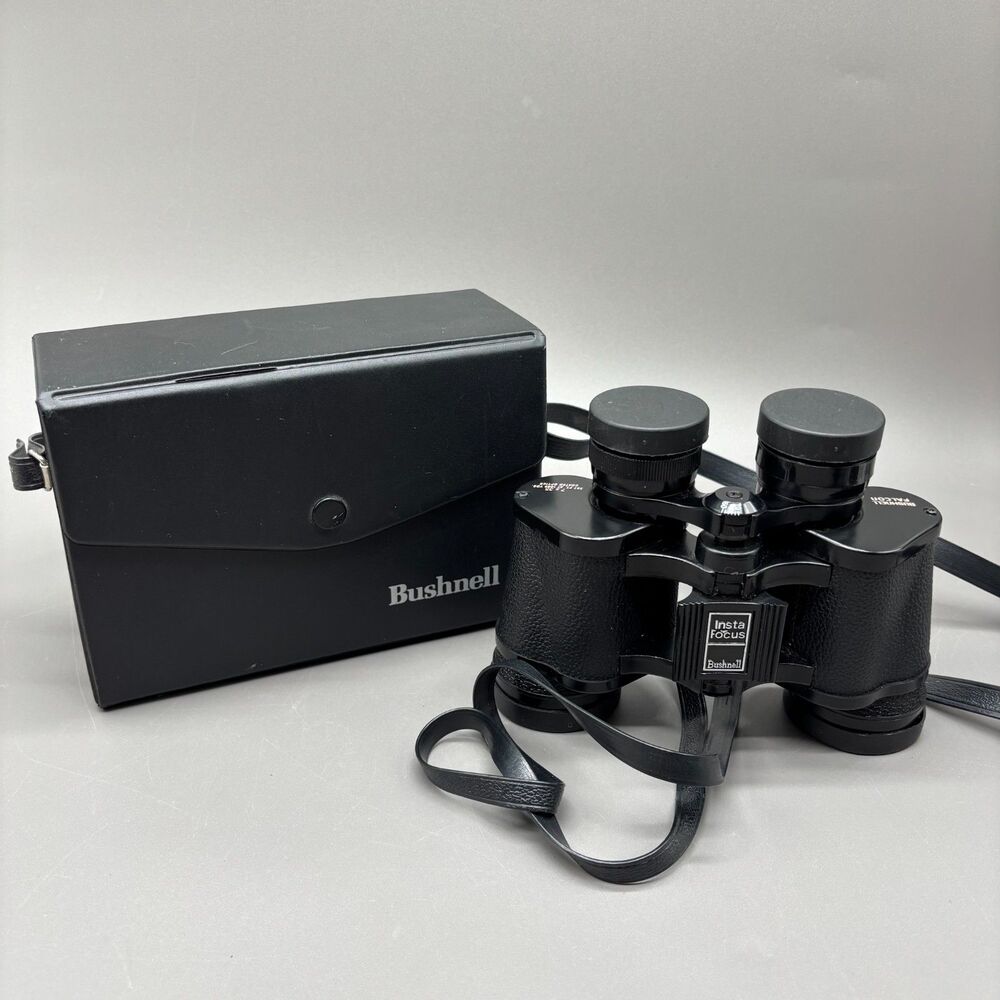 Vintage Bushnell Falcon 7x35 Binoculars Insta-Focus Taiwan Case Caps Strap